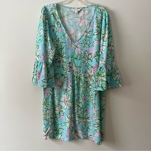 Lilly Pulitzer Tunic Dress 16 Pastel Blue Floral V Neck